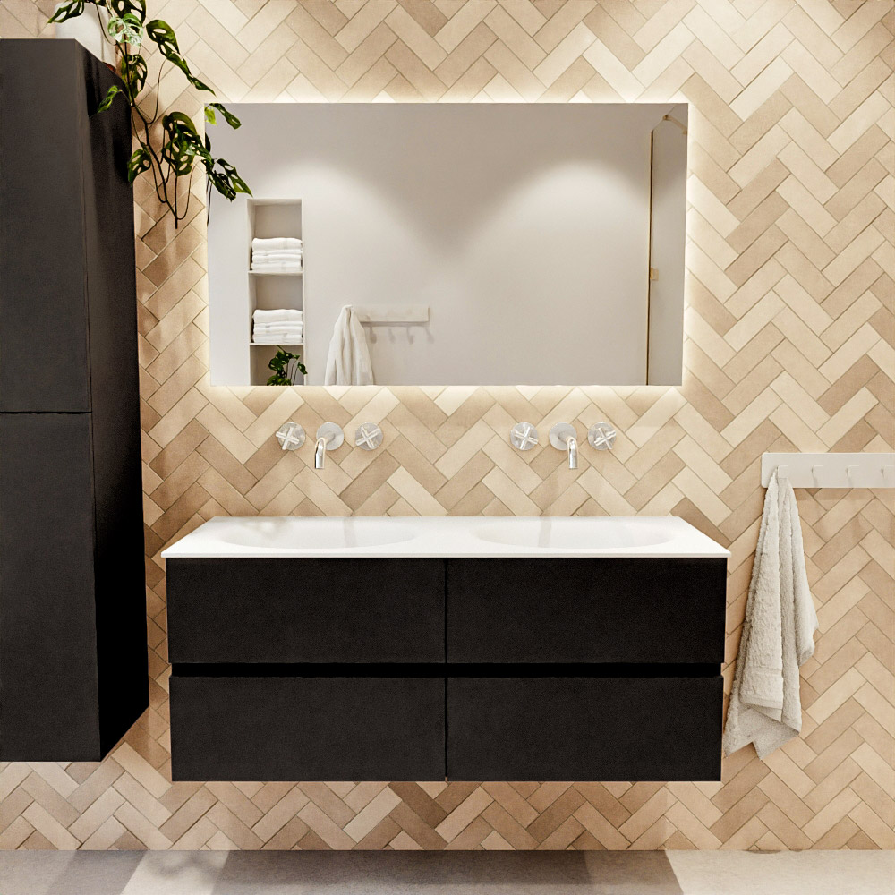 MONDIAZ VICA 120cm mueble de baño Urban 4 cajones. Lavabo MOON Doble sin orificio color Talc con espejo LED. 2 MONDIAZ VICA 120cm mueble de baño Urban 4 cajones. Lavabo MOON Doble sin orificio color Talc con espejo LED. - Imagen 2