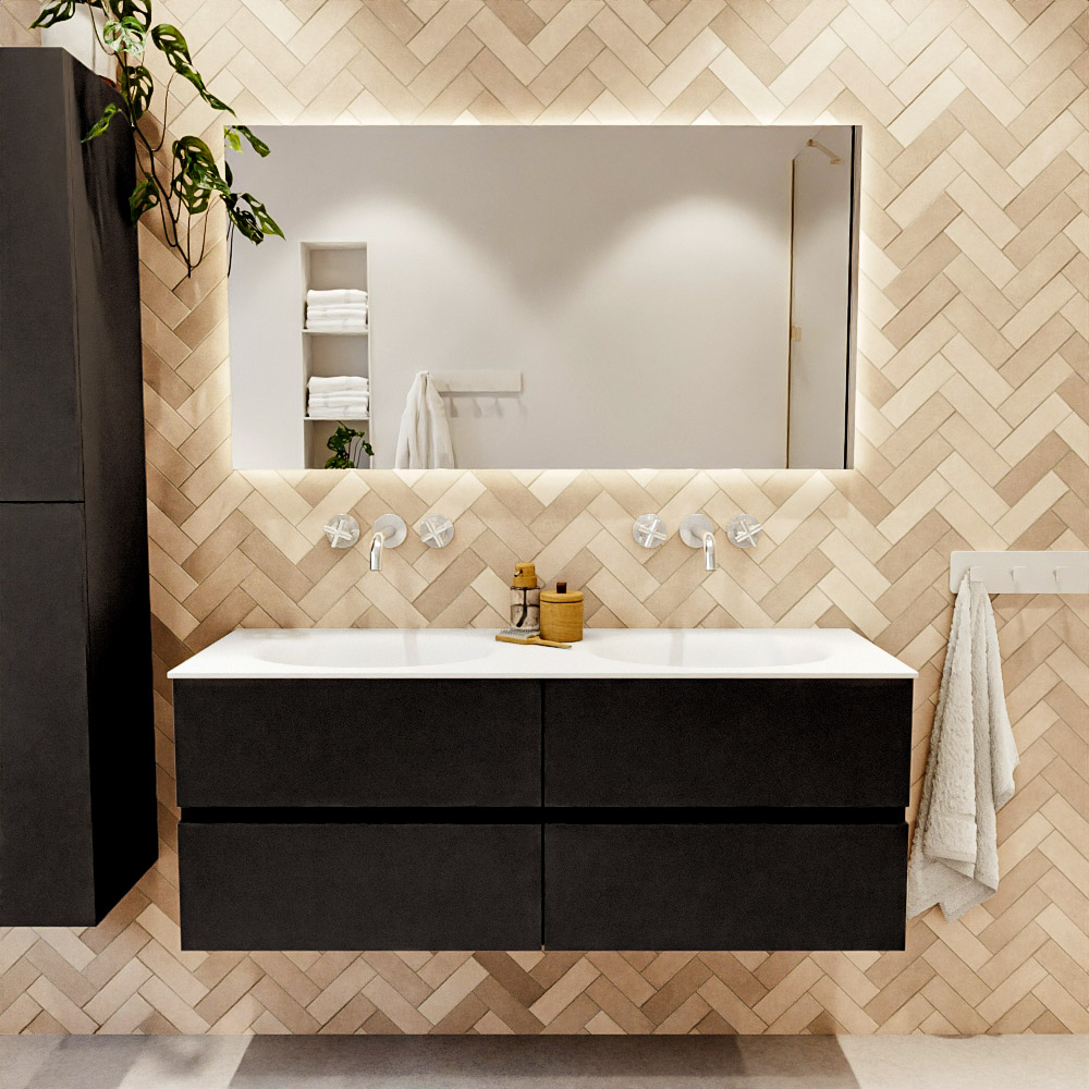 MONDIAZ VICA 130cm mueble de baño Urban 4 cajones. Lavabo MOON Doble sin orificio color Talc con espejo LED. 2 MONDIAZ VICA 130cm mueble de baño Urban 4 cajones. Lavabo MOON Doble sin orificio color Talc con espejo LED. - Imagen 2