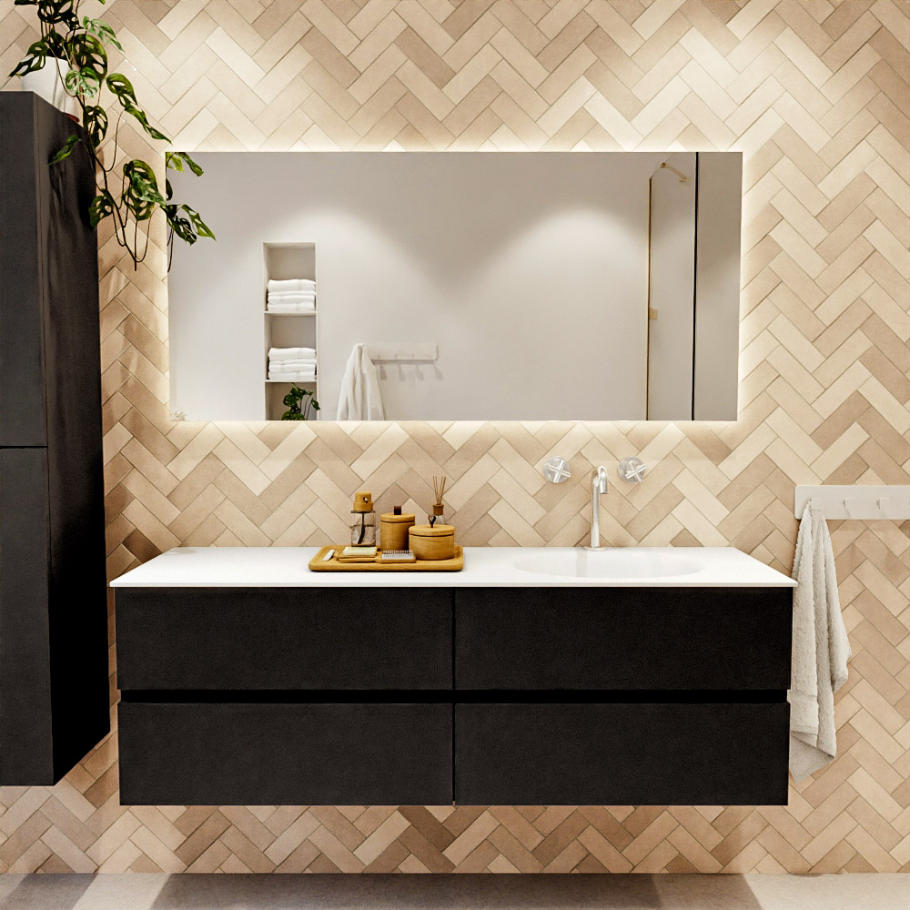 MONDIAZ VICA 150cm mueble de baño Urban 4 cajones. Lavabo MOON Derecho 1 orificio color Talc con espejo LED. 2 MONDIAZ VICA 150cm mueble de baño Urban 4 cajones. Lavabo MOON Derecho 1 orificio color Talc con espejo LED. - Imagen 2