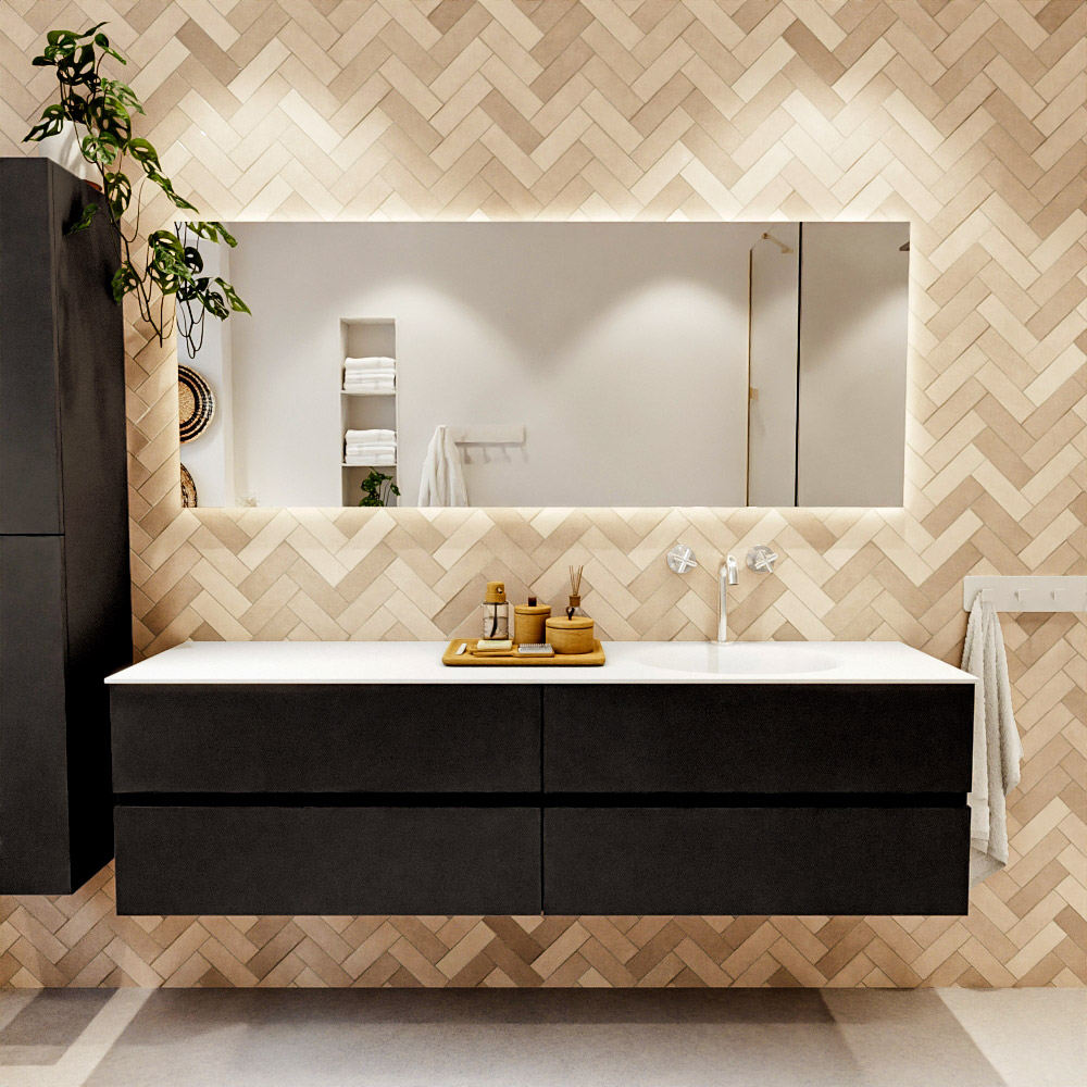 MONDIAZ VICA 180cm mueble de baño Urban 4 cajones. Lavabo MOON Derecho 1 orificio color Talc con espejo LED. 2 MONDIAZ VICA 180cm mueble de baño Urban 4 cajones. Lavabo MOON Derecho 1 orificio color Talc con espejo LED. - Imagen 2
