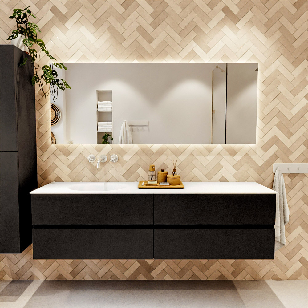 MONDIAZ VICA 180cm mueble de baño Urban 4 cajones. Lavabo MOON Izquierda sin orificio color Talc con espejo LED. 2 MONDIAZ VICA 180cm mueble de baño Urban 4 cajones. Lavabo MOON Izquierda sin orificio color Talc con espejo LED. - Imagen 2
