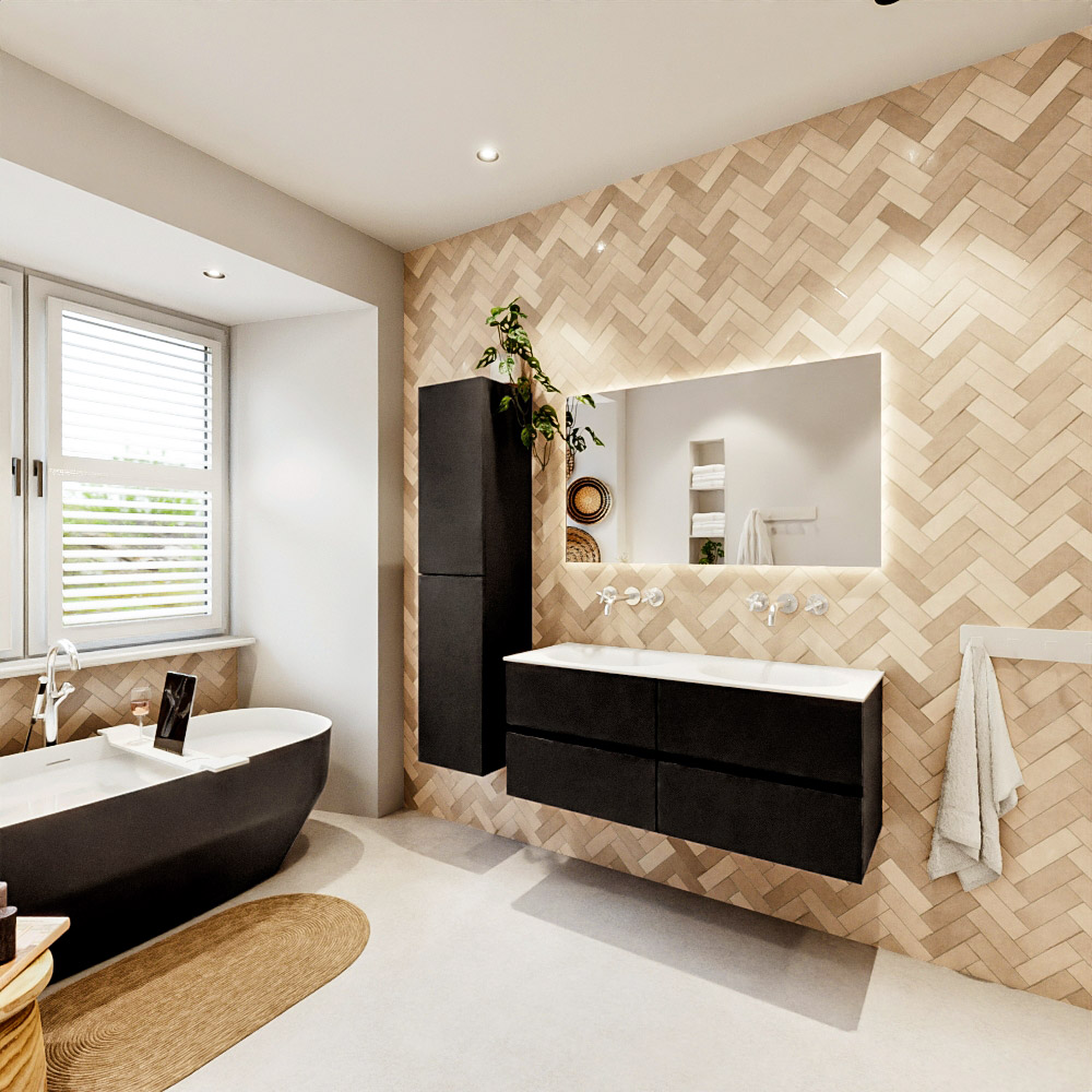 MONDIAZ VICA 120cm mueble de baño Urban 4 cajones. Lavabo MOON Doble sin orificio color Talc con espejo LED. 4 MONDIAZ VICA 120cm mueble de baño Urban 4 cajones. Lavabo MOON Doble sin orificio color Talc con espejo LED. - Imagen 4