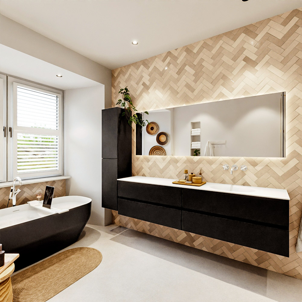 MONDIAZ VICA 200cm mueble de baño Urban 4 cajones. Lavabo MOON Derecho sin orificio color Talc con espejo LED. 4 MONDIAZ VICA 200cm mueble de baño Urban 4 cajones. Lavabo MOON Derecho sin orificio color Talc con espejo LED. - Imagen 4