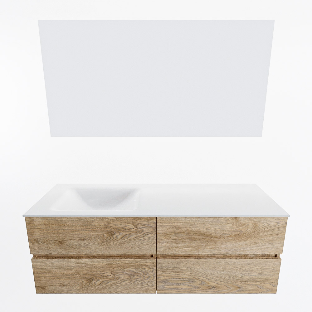 MONDIAZ VICA 140cm mueble de baño Washed Oak 4 cajones. Lavabo CLOUD Izquierda sin orificio color Talc con espejo LED. 4 MONDIAZ VICA 140cm mueble de baño Washed Oak 4 cajones. Lavabo CLOUD Izquierda sin orificio color Talc con espejo LED. - Imagen 5