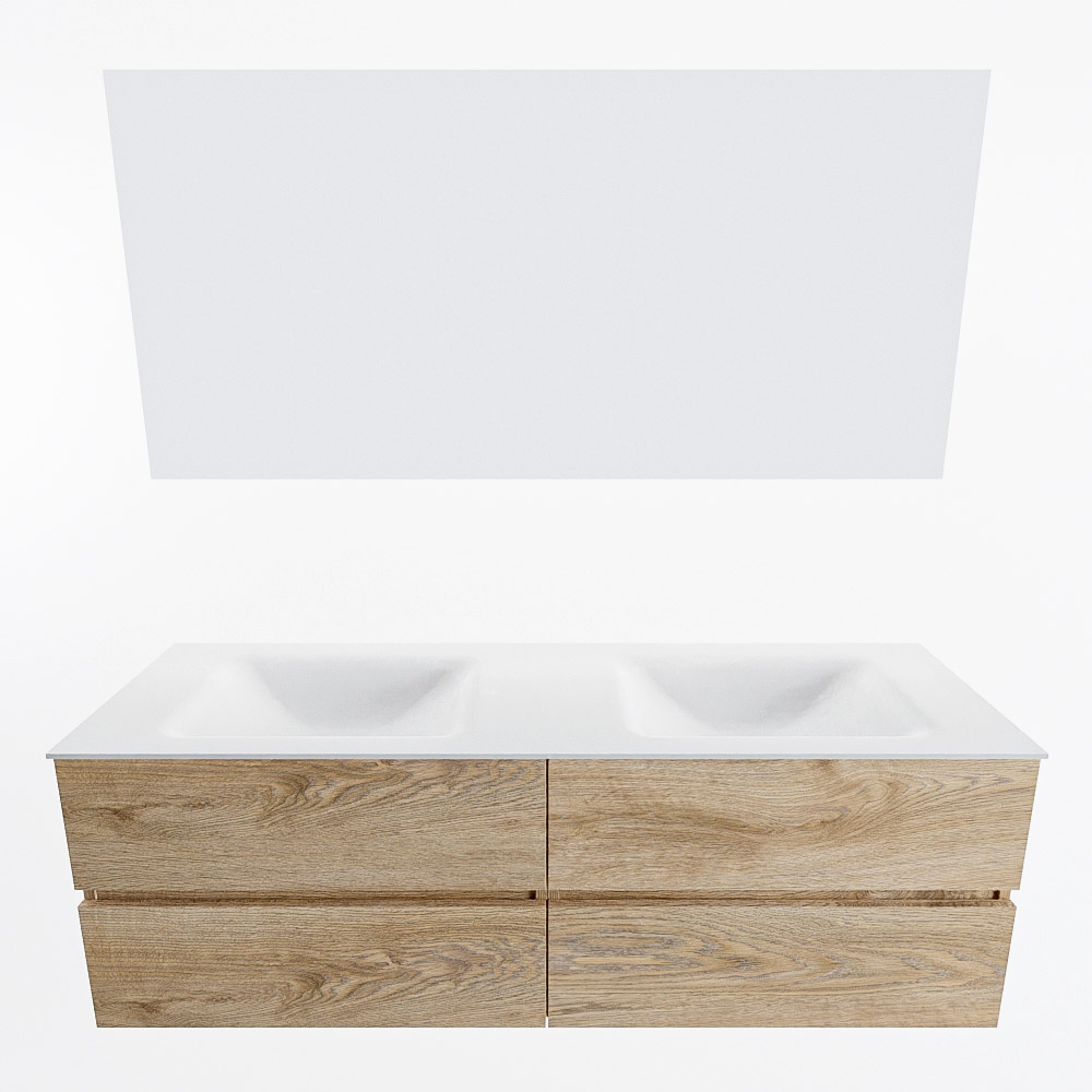 MONDIAZ VICA 150cm mueble de baño Washed Oak 4 cajones. Lavabo CLOUD Doble 2 orificios color Talc con espejo LED. 5 MONDIAZ VICA 150cm mueble de baño Washed Oak 4 cajones. Lavabo CLOUD Doble 2 orificios color Talc con espejo LED. - Imagen 5