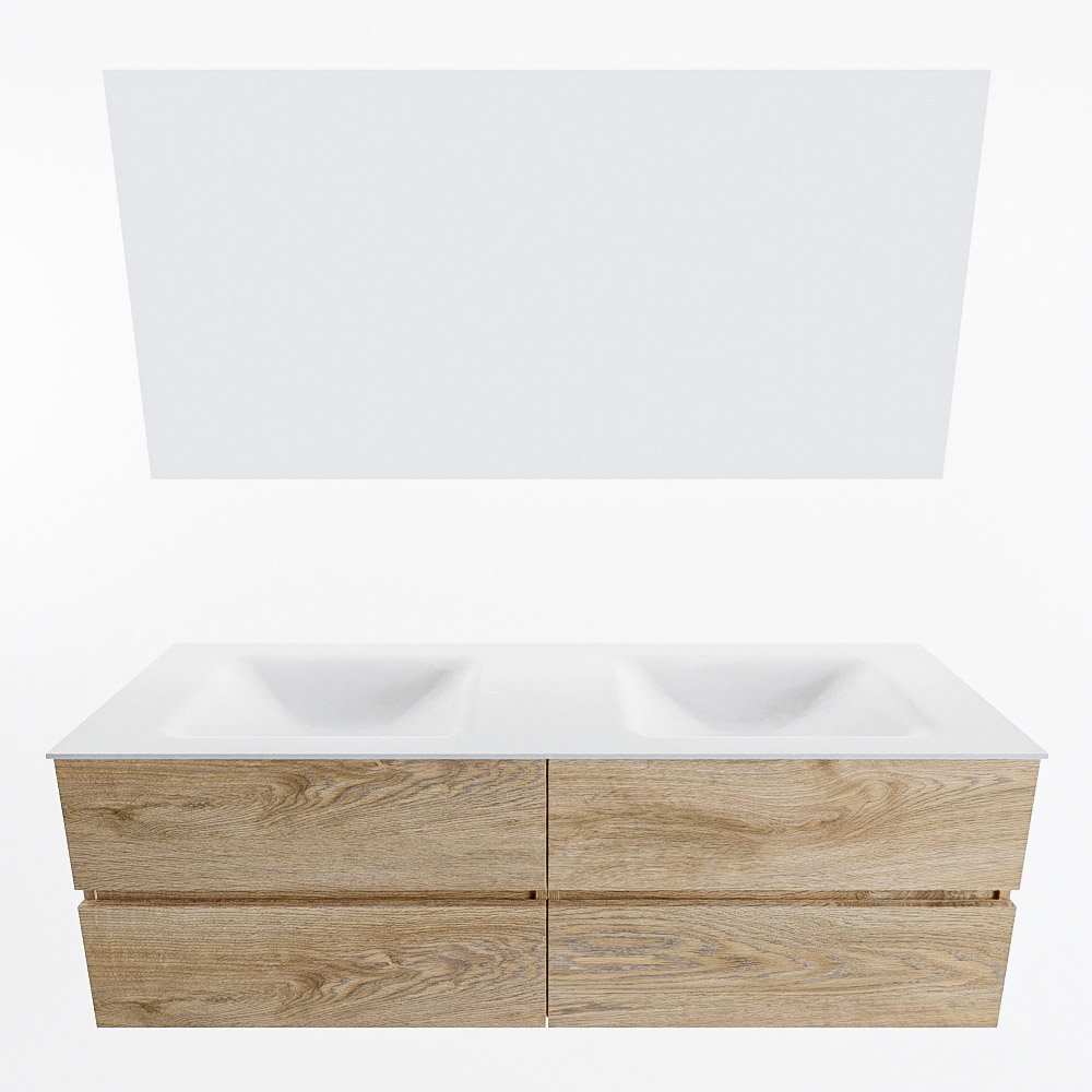 MONDIAZ VICA 150cm mueble de baño Washed Oak 4 cajones. Lavabo CLOUD Doble sin orificio color Talc con espejo LED. 5 MONDIAZ VICA 150cm mueble de baño Washed Oak 4 cajones. Lavabo CLOUD Doble sin orificio color Talc con espejo LED. - Imagen 5