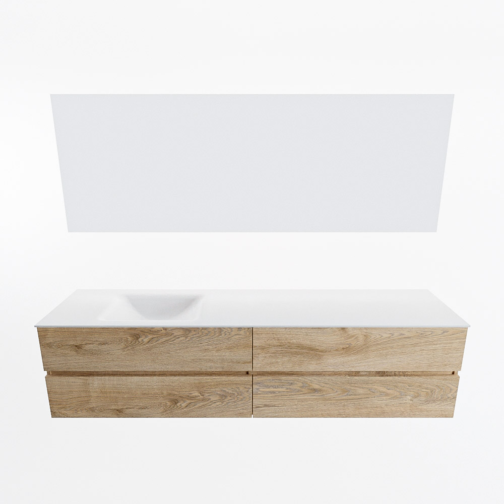 MONDIAZ VICA 200cm mueble de baño Washed Oak 4 cajones. Lavabo CLOUD Izquierda 1 orificio color Talc con espejo LED. 5 MONDIAZ VICA 200cm mueble de baño Washed Oak 4 cajones. Lavabo CLOUD Izquierda 1 orificio color Talc con espejo LED. - Imagen 5