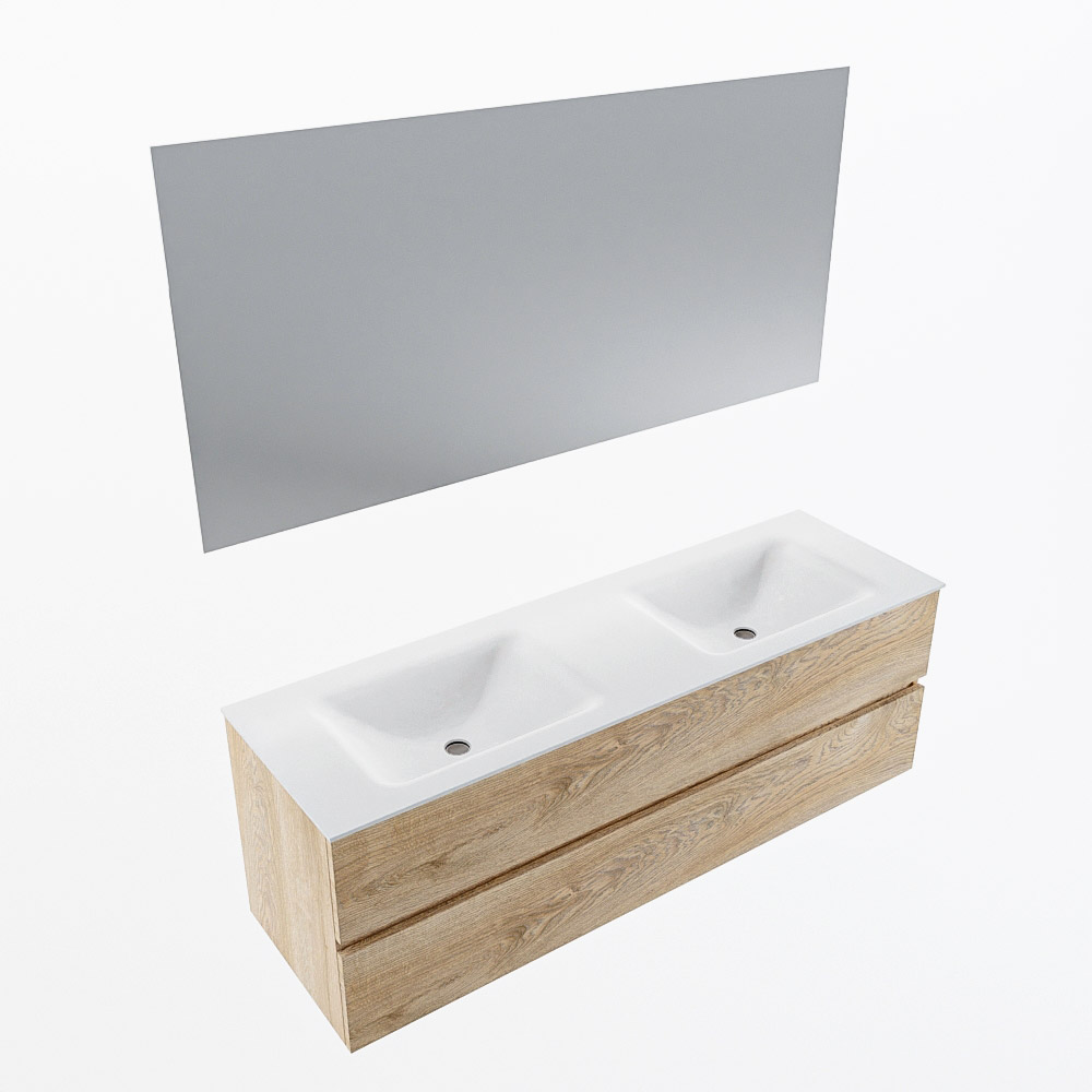 MONDIAZ VICA 150cm mueble de baño Washed Oak 2 cajones. Lavabo CLOUD Doble sin orificio color Talc con espejo LED. 6 MONDIAZ VICA 150cm mueble de baño Washed Oak 2 cajones. Lavabo CLOUD Doble sin orificio color Talc con espejo LED. - Imagen 6