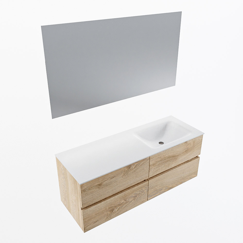 MONDIAZ VICA 130cm mueble de baño Washed Oak 4 cajones. Lavabo CLOUD Derecho 1 orificio color Talc con espejo LED. 5 MONDIAZ VICA 130cm mueble de baño Washed Oak 4 cajones. Lavabo CLOUD Derecho 1 orificio color Talc con espejo LED. - Imagen 6