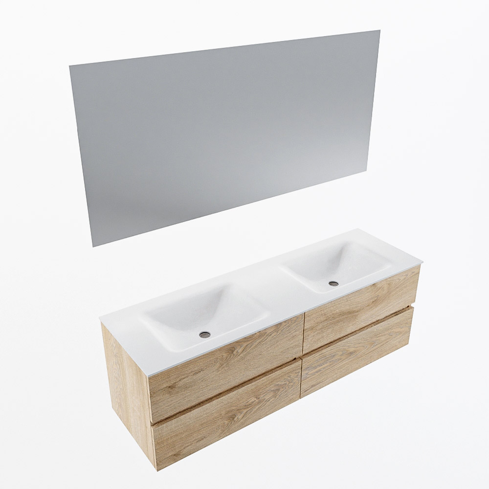 MONDIAZ VICA 150cm mueble de baño Washed Oak 4 cajones. Lavabo CLOUD Doble 2 orificios color Talc con espejo LED. 6 MONDIAZ VICA 150cm mueble de baño Washed Oak 4 cajones. Lavabo CLOUD Doble 2 orificios color Talc con espejo LED. - Imagen 6