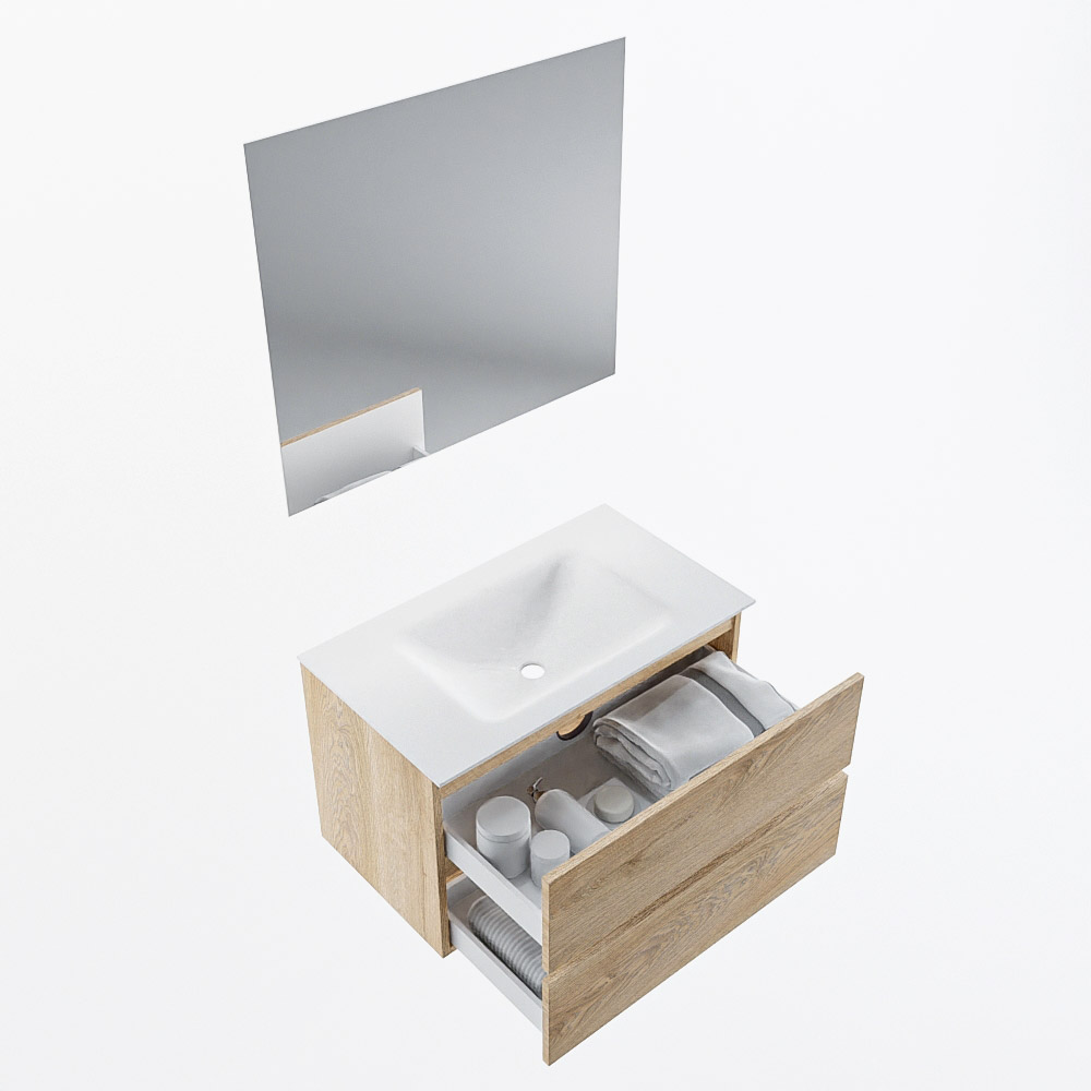 MONDIAZ VICA 80cm mueble de baño Washed Oak 2 cajones. Lavabo CLOUD Centro 1 orificio color Talc con espejo LED. 7 MONDIAZ VICA 80cm mueble de baño Washed Oak 2 cajones. Lavabo CLOUD Centro 1 orificio color Talc con espejo LED. - Imagen 7