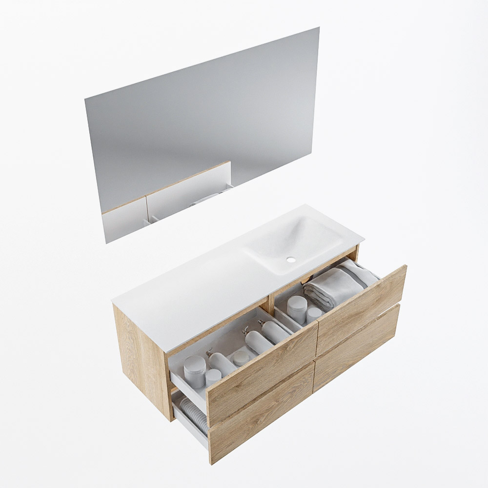 MONDIAZ VICA 130cm mueble de baño Washed Oak 4 cajones. Lavabo CLOUD Derecho 1 orificio color Talc con espejo LED. 6 MONDIAZ VICA 130cm mueble de baño Washed Oak 4 cajones. Lavabo CLOUD Derecho 1 orificio color Talc con espejo LED. - Imagen 7