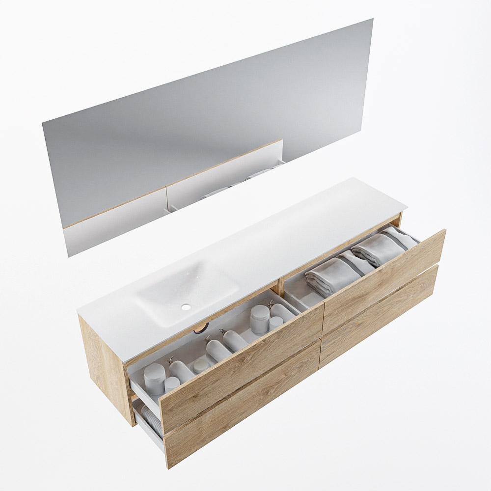 MONDIAZ VICA 200cm mueble de baño Washed Oak 4 cajones. Lavabo CLOUD Izquierda 1 orificio color Talc con espejo LED. 7 MONDIAZ VICA 200cm mueble de baño Washed Oak 4 cajones. Lavabo CLOUD Izquierda 1 orificio color Talc con espejo LED. - Imagen 7