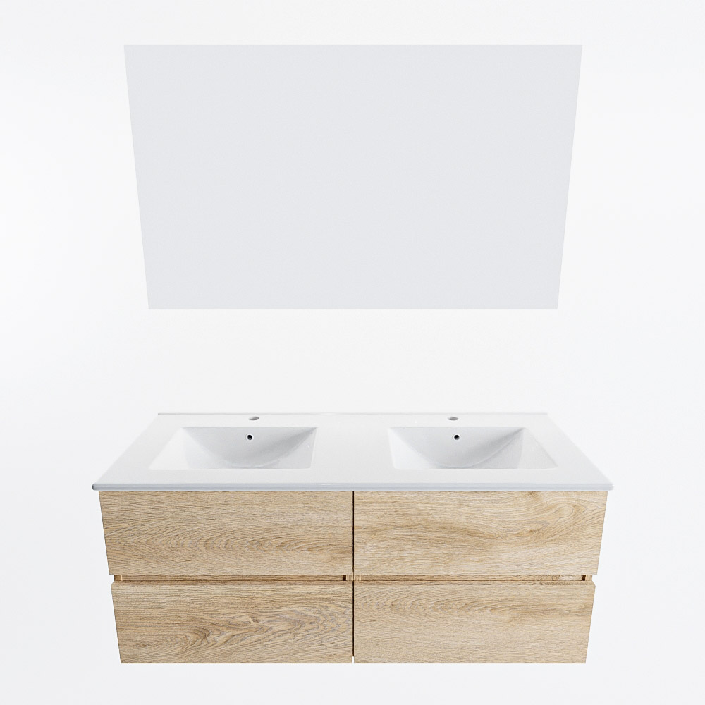 MONDIAZ VICA 120cm mueble de baño Washed Oak 4 cajones. Lavabo DENIA Doble 2 orificios color Blanco brillo con espejo LED. 5 MONDIAZ VICA 120cm mueble de baño Washed Oak 4 cajones. Lavabo DENIA Doble 2 orificios color Blanco brillo con espejo LED. - Imagen 5