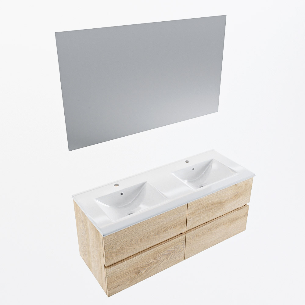 MONDIAZ VICA 120cm mueble de baño Washed Oak 4 cajones. Lavabo DENIA Doble 2 orificios color Blanco brillo con espejo LED. 6 MONDIAZ VICA 120cm mueble de baño Washed Oak 4 cajones. Lavabo DENIA Doble 2 orificios color Blanco brillo con espejo LED. - Imagen 6