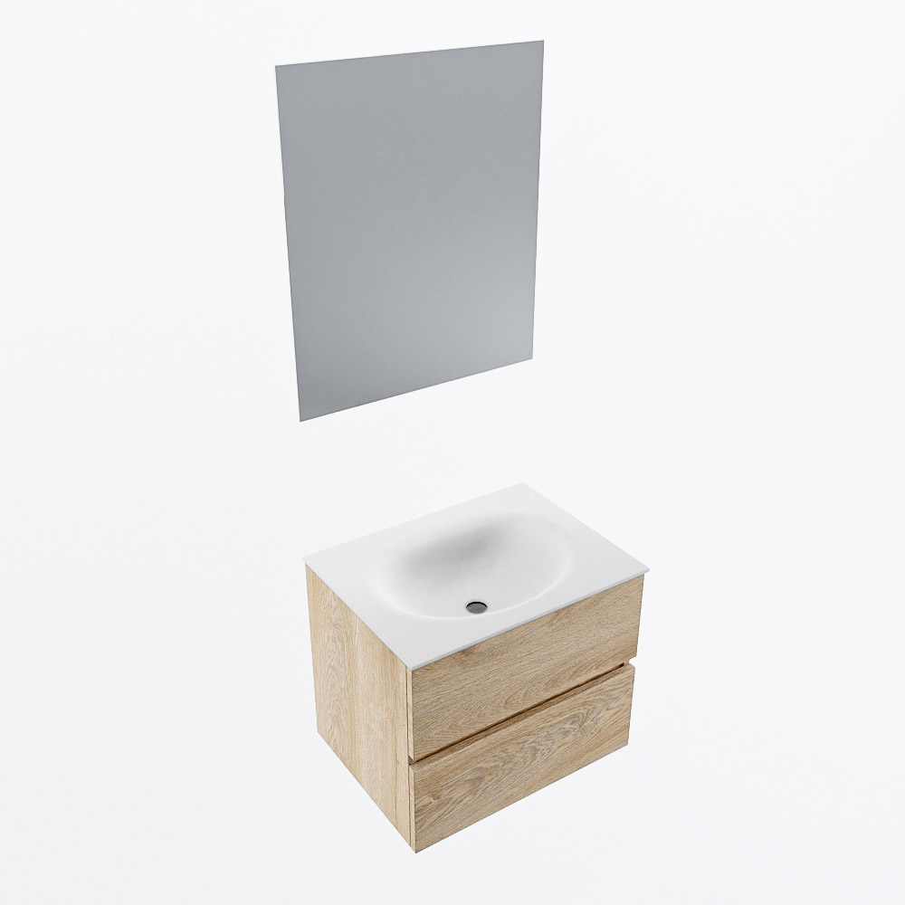 MONDIAZ VICA 60cm mueble de baño Washed Oak 2 cajones. Lavabo MOON Centro 1 orificio color Talc con espejo LED. 7 MONDIAZ VICA 60cm mueble de baño Washed Oak 2 cajones. Lavabo MOON Centro 1 orificio color Talc con espejo LED. - Imagen 7