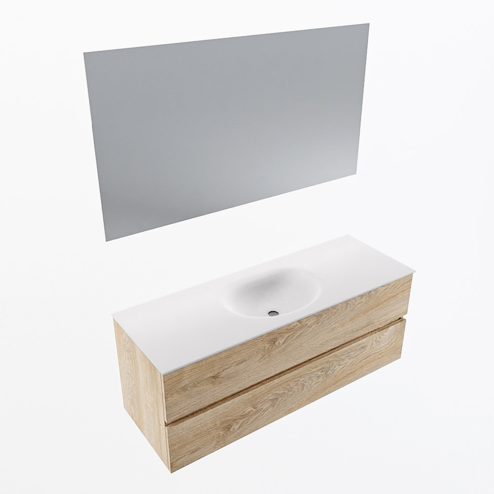 MONDIAZ VICA 130cm mueble de baño Washed Oak 2 cajones. Lavabo MOON Centro sin orificio color Talc con espejo LED. 6 MONDIAZ VICA 130cm mueble de baño Washed Oak 2 cajones. Lavabo MOON Centro sin orificio color Talc con espejo LED. - Imagen 7