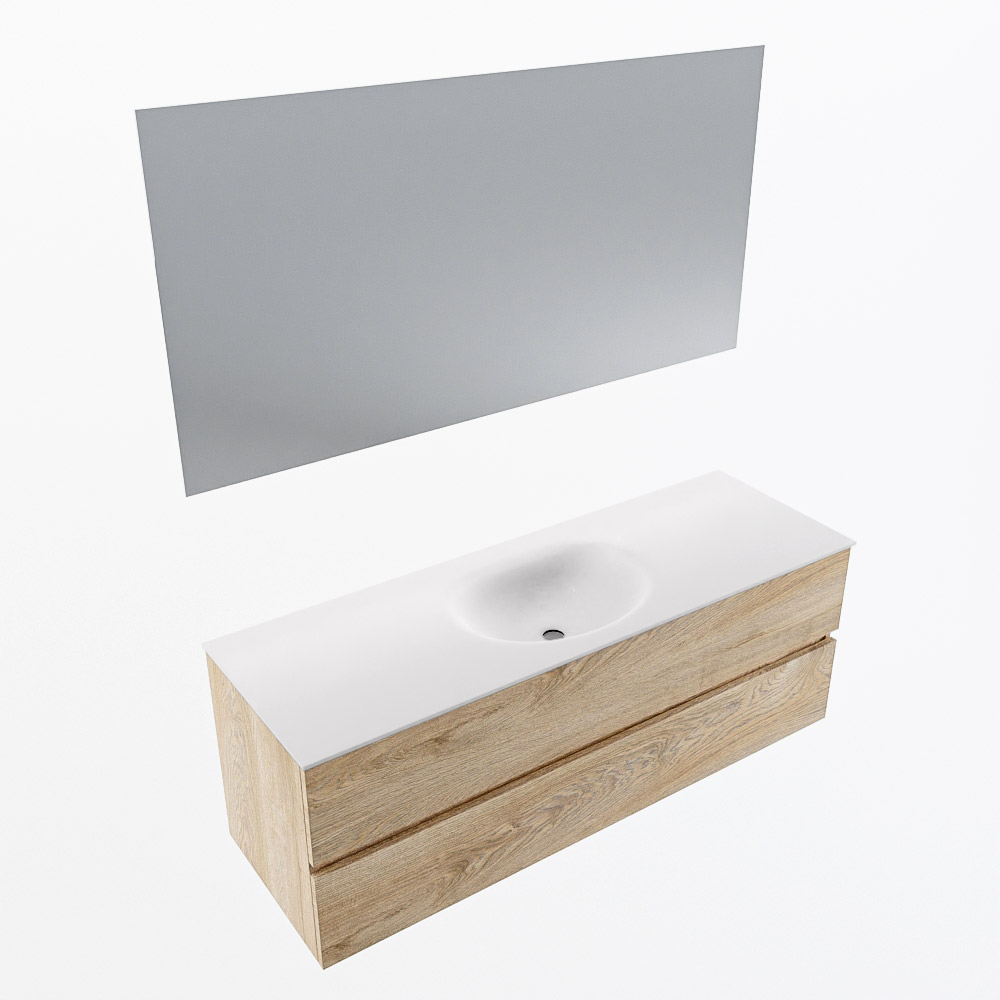 MONDIAZ VICA 140cm mueble de baño Washed Oak 2 cajones. Lavabo MOON Centro sin orificio color Talc con espejo LED. 6 MONDIAZ VICA 140cm mueble de baño Washed Oak 2 cajones. Lavabo MOON Centro sin orificio color Talc con espejo LED. - Imagen 7