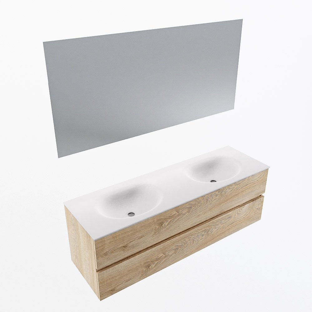 MONDIAZ VICA 150cm mueble de baño Washed Oak 2 cajones. Lavabo MOON Doble 2 orificios color Talc con espejo LED. 7 MONDIAZ VICA 150cm mueble de baño Washed Oak 2 cajones. Lavabo MOON Doble 2 orificios color Talc con espejo LED. - Imagen 7
