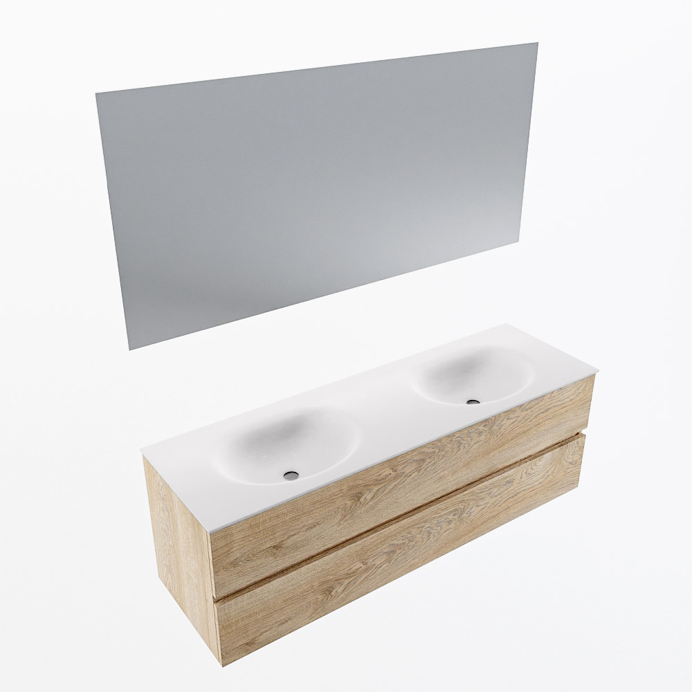 MONDIAZ VICA 150cm mueble de baño Washed Oak 2 cajones. Lavabo MOON Doble sin orificio color Talc con espejo LED. 7 MONDIAZ VICA 150cm mueble de baño Washed Oak 2 cajones. Lavabo MOON Doble sin orificio color Talc con espejo LED. - Imagen 7