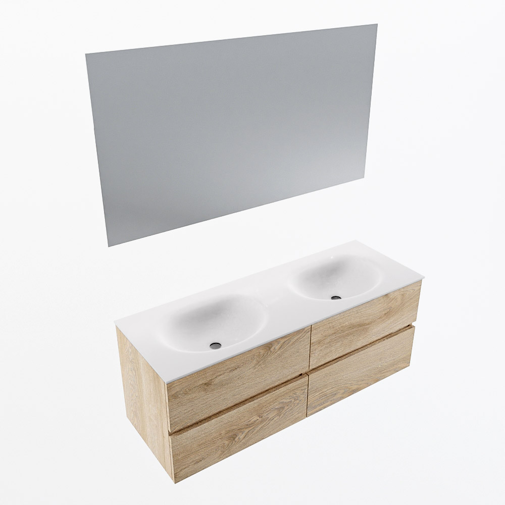 MONDIAZ VICA 130cm mueble de baño Washed Oak 4 cajones. Lavabo MOON Doble sin orificio color Talc con espejo LED. 6 MONDIAZ VICA 130cm mueble de baño Washed Oak 4 cajones. Lavabo MOON Doble sin orificio color Talc con espejo LED. - Imagen 7