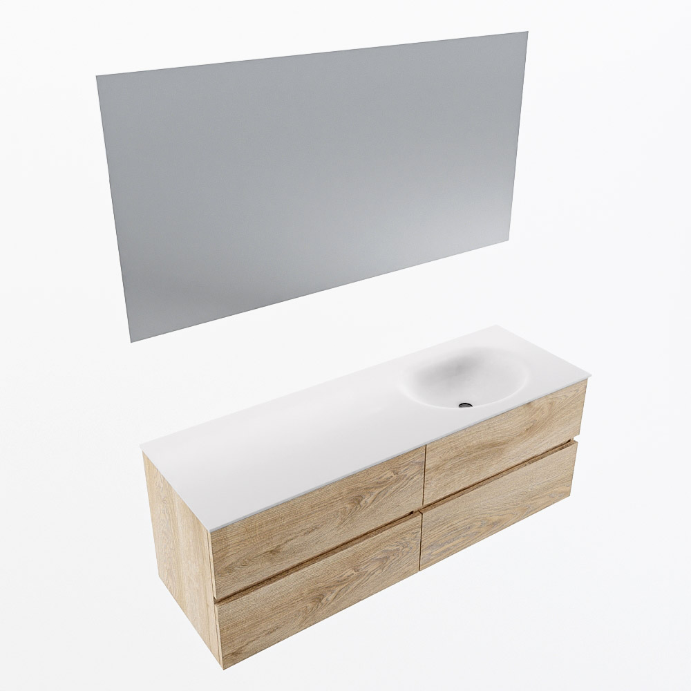 MONDIAZ VICA 140cm mueble de baño Washed Oak 4 cajones. Lavabo MOON Derecho sin orificio color Talc con espejo LED. 6 MONDIAZ VICA 140cm mueble de baño Washed Oak 4 cajones. Lavabo MOON Derecho sin orificio color Talc con espejo LED. - Imagen 7
