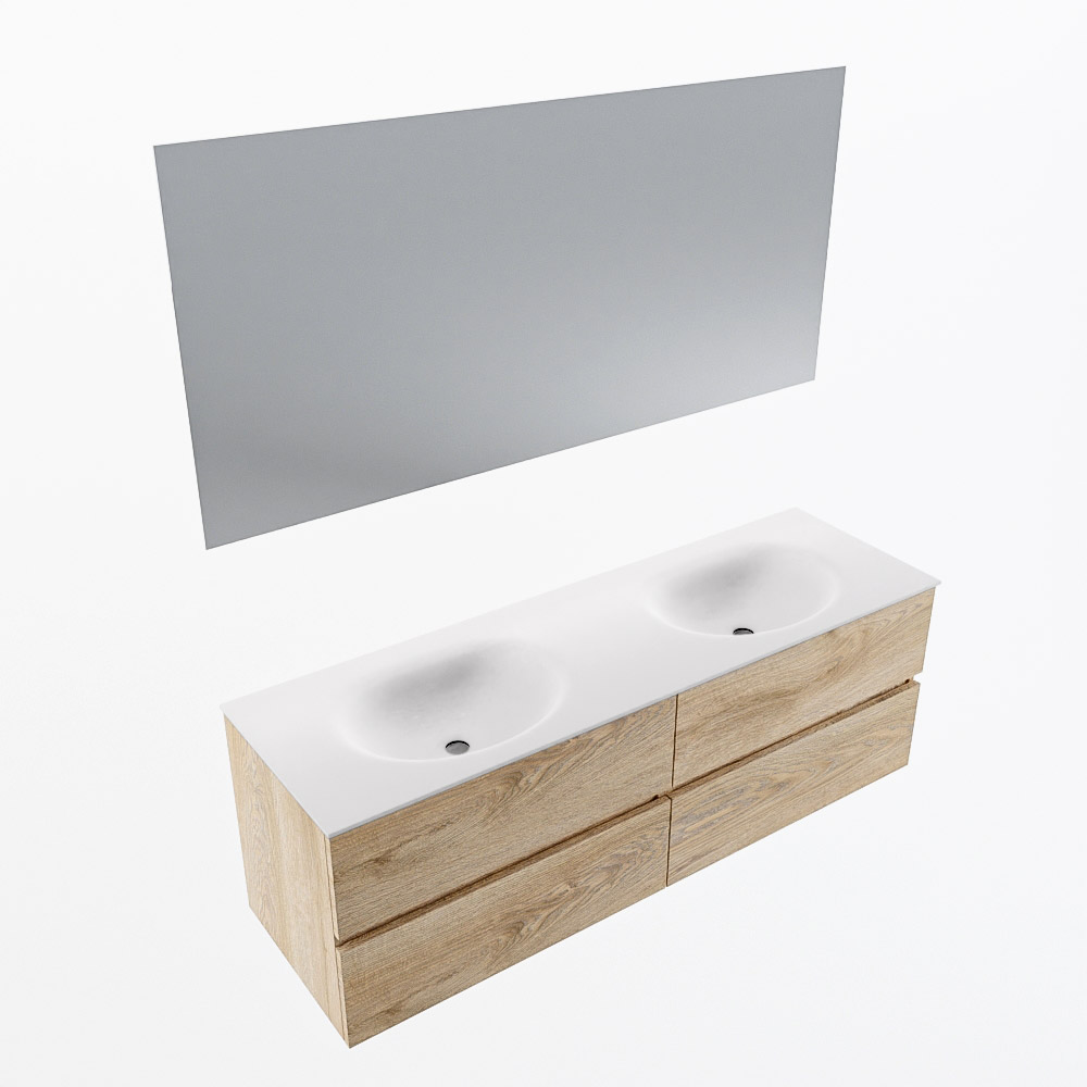 MONDIAZ VICA 150cm mueble de baño Washed Oak 4 cajones. Lavabo MOON Doble sin orificio color Talc con espejo LED. 7 MONDIAZ VICA 150cm mueble de baño Washed Oak 4 cajones. Lavabo MOON Doble sin orificio color Talc con espejo LED. - Imagen 7