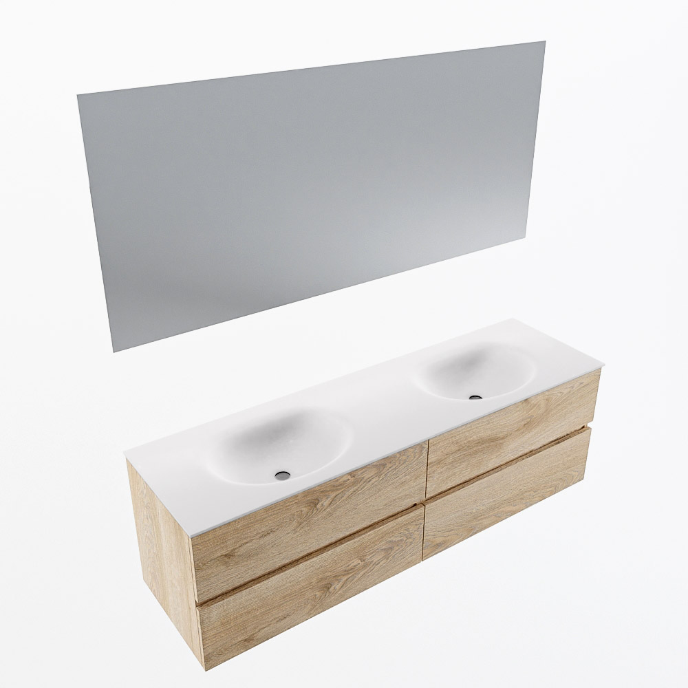 MONDIAZ VICA 160cm mueble de baño Washed Oak 4 cajones. Lavabo MOON Doble sin orificio color Talc con espejo LED. 7 MONDIAZ VICA 160cm mueble de baño Washed Oak 4 cajones. Lavabo MOON Doble sin orificio color Talc con espejo LED. - Imagen 7