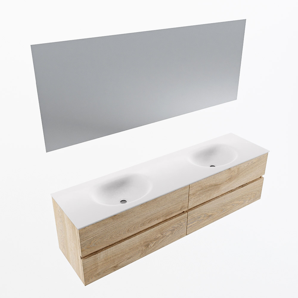 MONDIAZ VICA 180cm mueble de baño Washed Oak 4 cajones. Lavabo MOON Doble 2 orificios color Talc con espejo LED. 7 MONDIAZ VICA 180cm mueble de baño Washed Oak 4 cajones. Lavabo MOON Doble 2 orificios color Talc con espejo LED. - Imagen 7