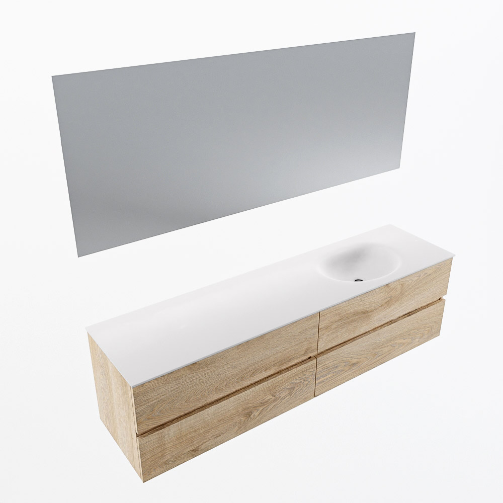 MONDIAZ VICA 180cm mueble de baño Washed Oak 4 cajones. Lavabo MOON Derecho sin orificio color Talc con espejo LED. 7 MONDIAZ VICA 180cm mueble de baño Washed Oak 4 cajones. Lavabo MOON Derecho sin orificio color Talc con espejo LED. - Imagen 7