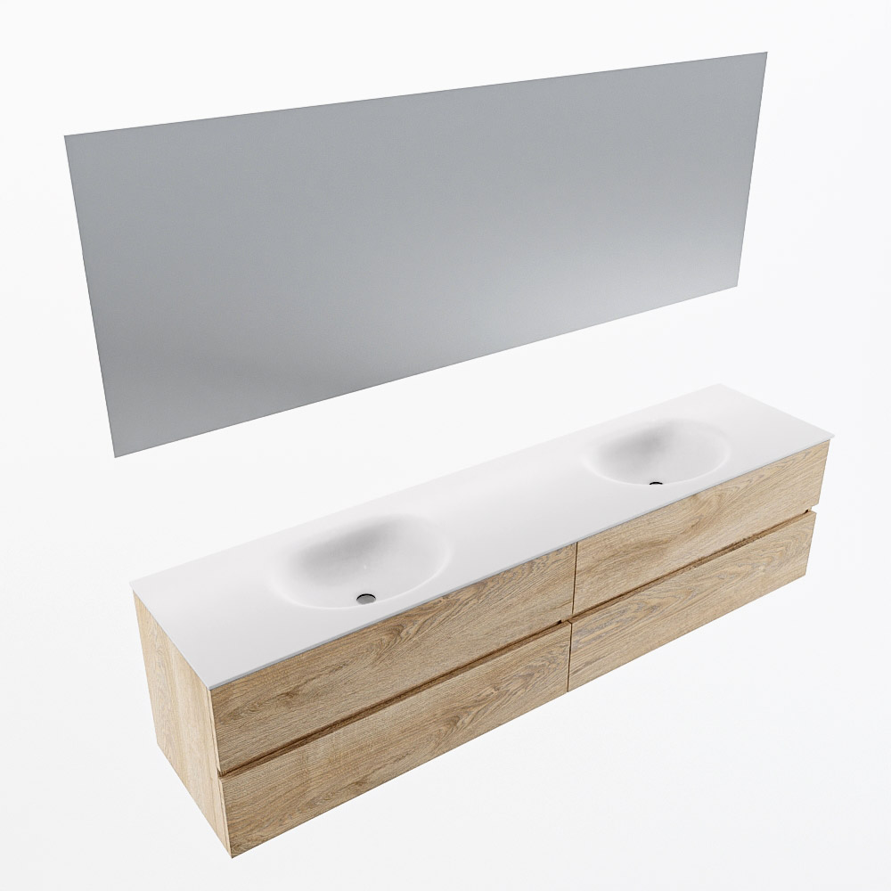 MONDIAZ VICA 200cm mueble de baño Washed Oak 4 cajones. Lavabo MOON Doble 2 orificios color Talc con espejo LED. 7 MONDIAZ VICA 200cm mueble de baño Washed Oak 4 cajones. Lavabo MOON Doble 2 orificios color Talc con espejo LED. - Imagen 7