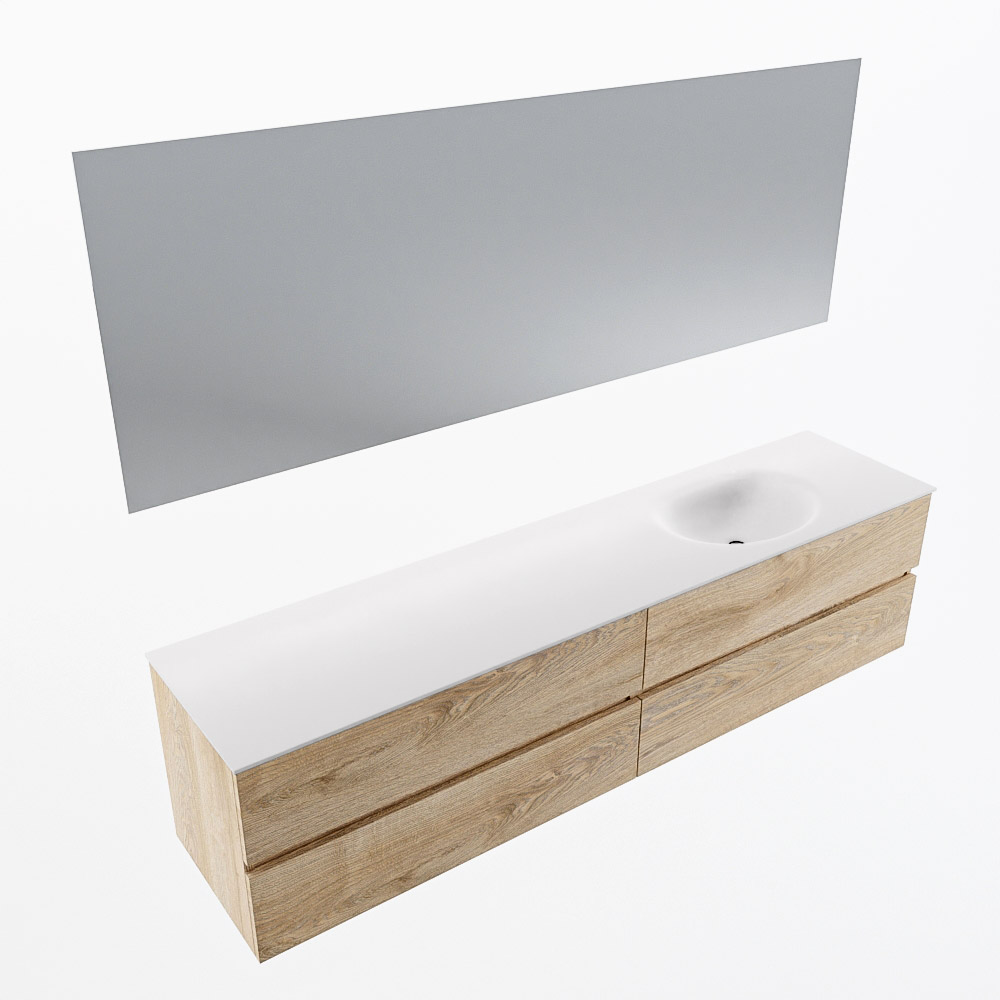 MONDIAZ VICA 200cm mueble de baño Washed Oak 4 cajones. Lavabo MOON Derecho sin orificio color Talc con espejo LED. 7 MONDIAZ VICA 200cm mueble de baño Washed Oak 4 cajones. Lavabo MOON Derecho sin orificio color Talc con espejo LED. - Imagen 7