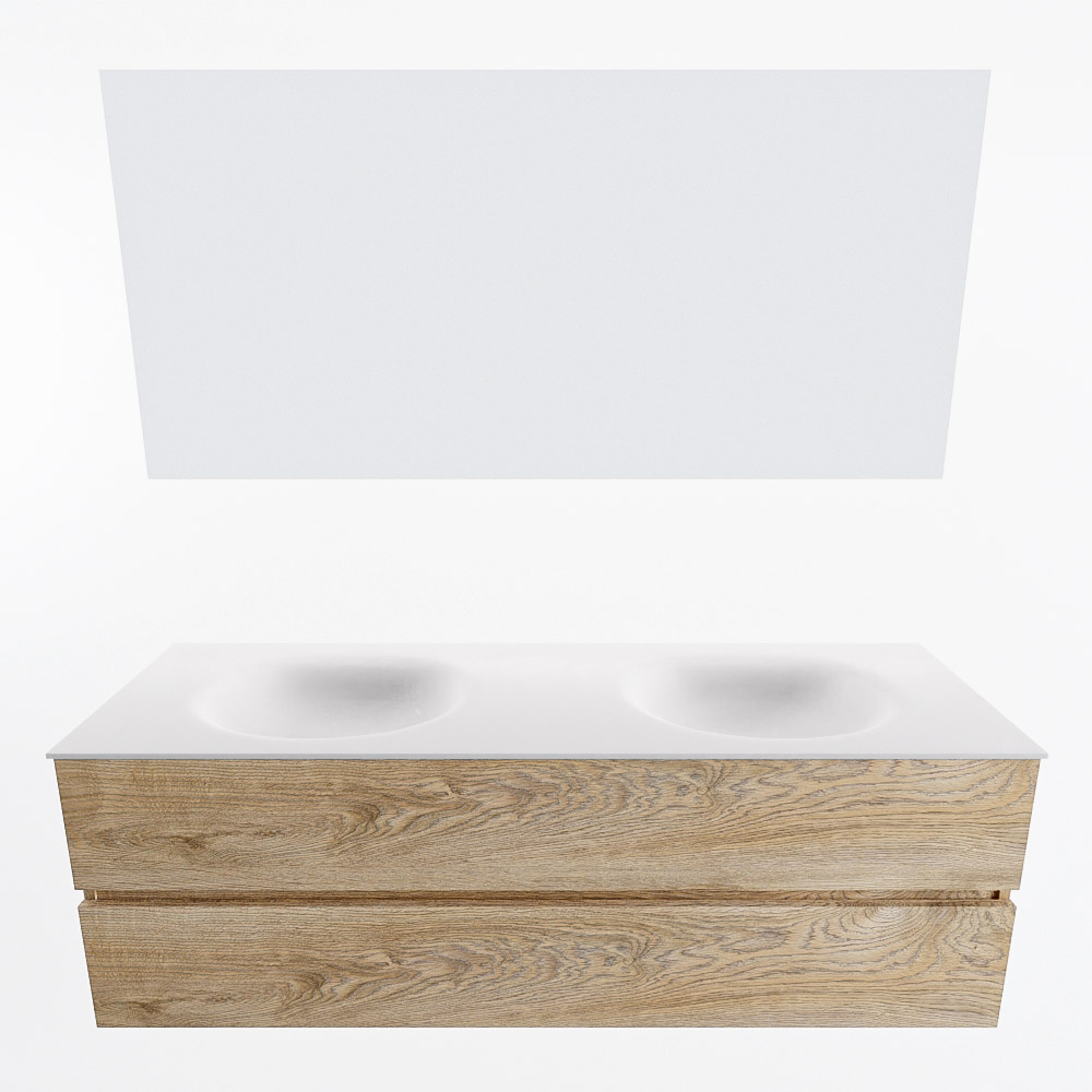 MONDIAZ VICA 150cm mueble de baño Washed Oak 2 cajones. Lavabo MOON Doble sin orificio color Talc con espejo LED. 5 MONDIAZ VICA 150cm mueble de baño Washed Oak 2 cajones. Lavabo MOON Doble sin orificio color Talc con espejo LED. - Imagen 5