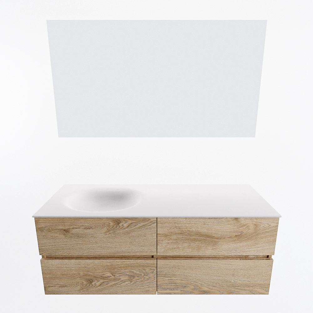 MONDIAZ VICA 130cm mueble de baño Washed Oak 4 cajones. Lavabo MOON Izquierda 1 orificio color Talc con espejo LED. 4 MONDIAZ VICA 130cm mueble de baño Washed Oak 4 cajones. Lavabo MOON Izquierda 1 orificio color Talc con espejo LED. - Imagen 5