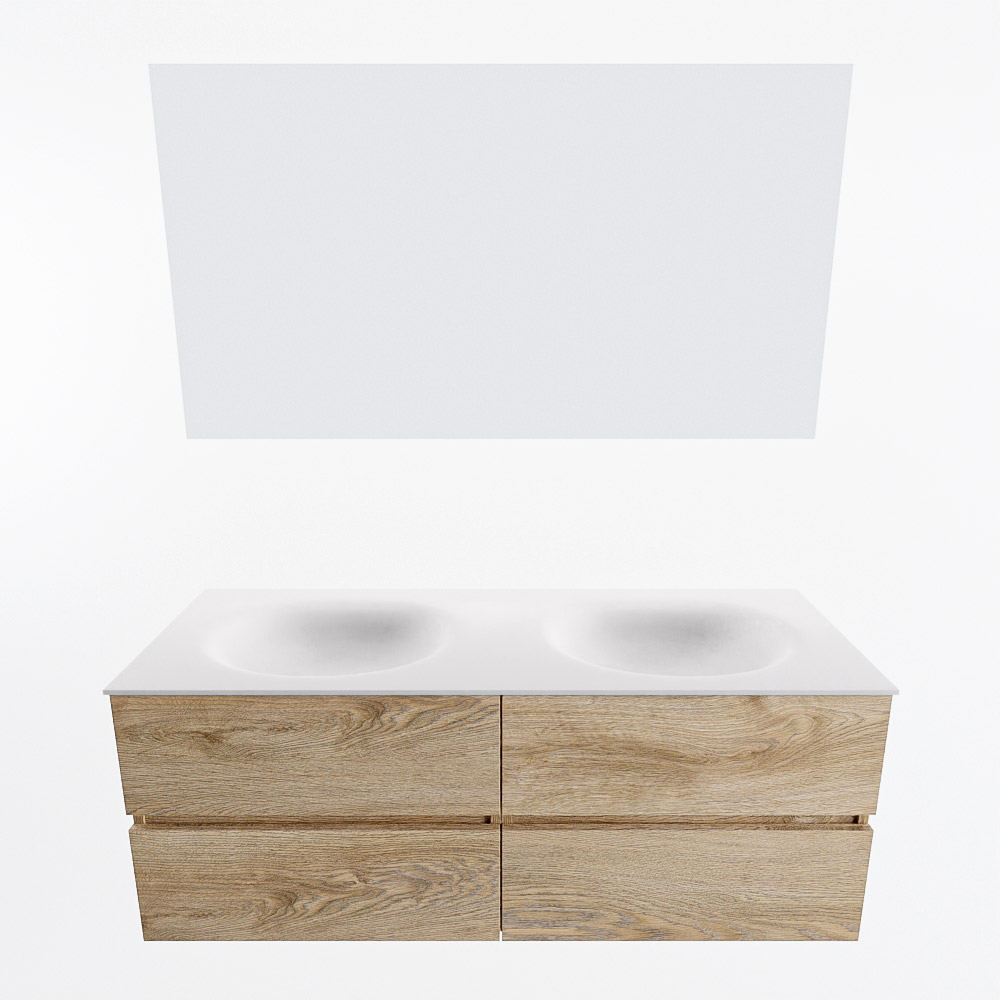 MONDIAZ VICA 130cm mueble de baño Washed Oak 4 cajones. Lavabo MOON Doble sin orificio color Talc con espejo LED. 4 MONDIAZ VICA 130cm mueble de baño Washed Oak 4 cajones. Lavabo MOON Doble sin orificio color Talc con espejo LED. - Imagen 5
