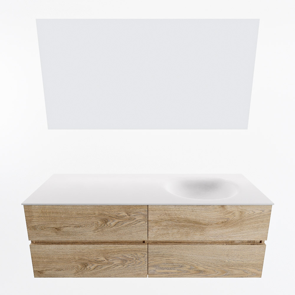 MONDIAZ VICA 140cm mueble de baño Washed Oak 4 cajones. Lavabo MOON Derecho sin orificio color Talc con espejo LED. 4 MONDIAZ VICA 140cm mueble de baño Washed Oak 4 cajones. Lavabo MOON Derecho sin orificio color Talc con espejo LED. - Imagen 5