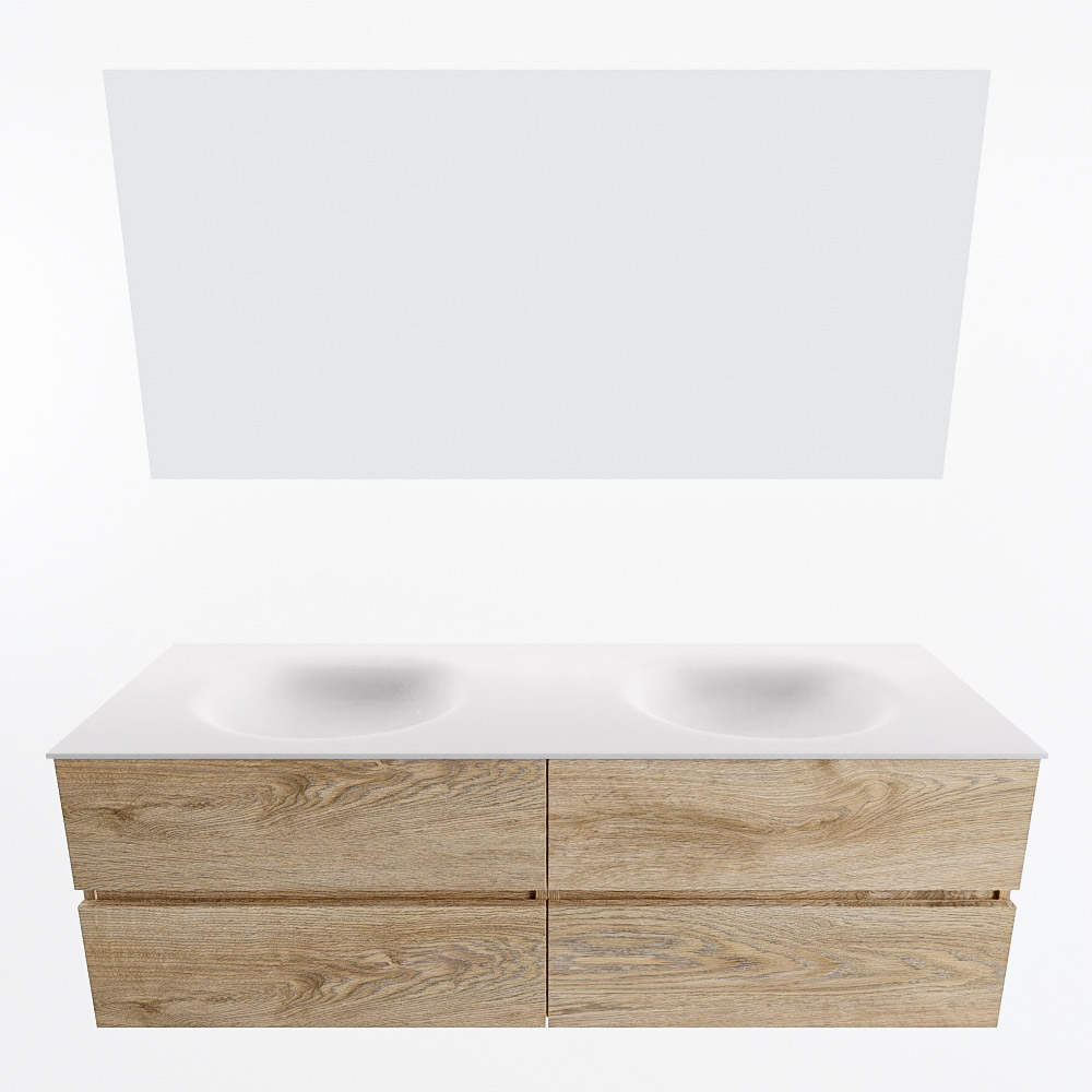 MONDIAZ VICA 150cm mueble de baño Washed Oak 4 cajones. Lavabo MOON Doble sin orificio color Talc con espejo LED. 5 MONDIAZ VICA 150cm mueble de baño Washed Oak 4 cajones. Lavabo MOON Doble sin orificio color Talc con espejo LED. - Imagen 5