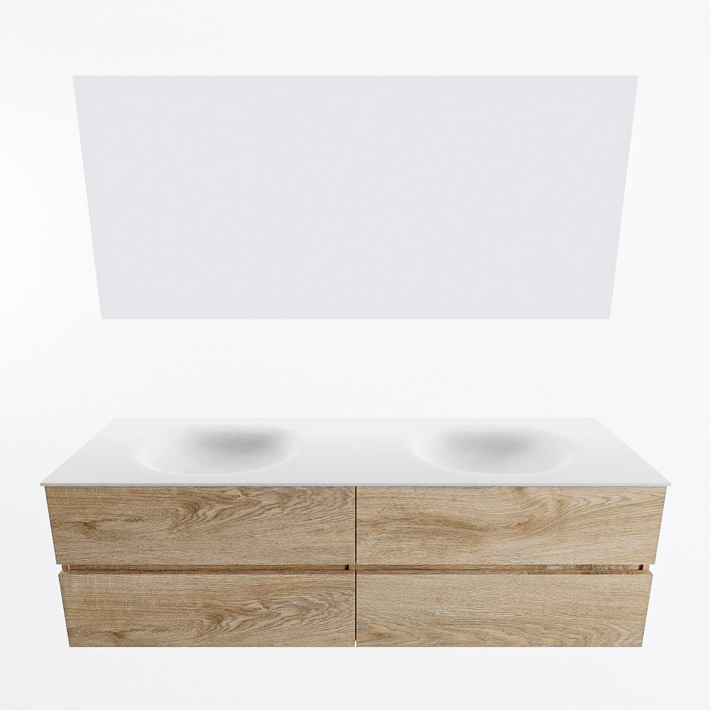 MONDIAZ VICA 160cm mueble de baño Washed Oak 4 cajones. Lavabo MOON Doble sin orificio color Talc con espejo LED. 5 MONDIAZ VICA 160cm mueble de baño Washed Oak 4 cajones. Lavabo MOON Doble sin orificio color Talc con espejo LED. - Imagen 5
