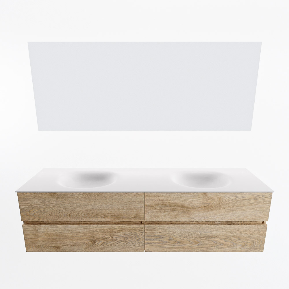 MONDIAZ VICA 180cm mueble de baño Washed Oak 4 cajones. Lavabo MOON Doble sin orificio color Talc con espejo LED. 5 MONDIAZ VICA 180cm mueble de baño Washed Oak 4 cajones. Lavabo MOON Doble sin orificio color Talc con espejo LED. - Imagen 5