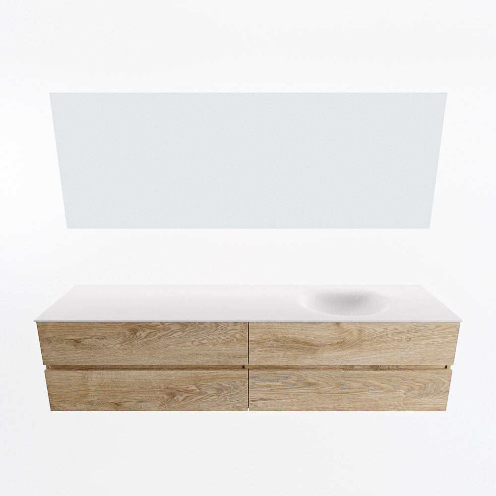 MONDIAZ VICA 200cm mueble de baño Washed Oak 4 cajones. Lavabo MOON Derecho sin orificio color Talc con espejo LED. 5 MONDIAZ VICA 200cm mueble de baño Washed Oak 4 cajones. Lavabo MOON Derecho sin orificio color Talc con espejo LED. - Imagen 5