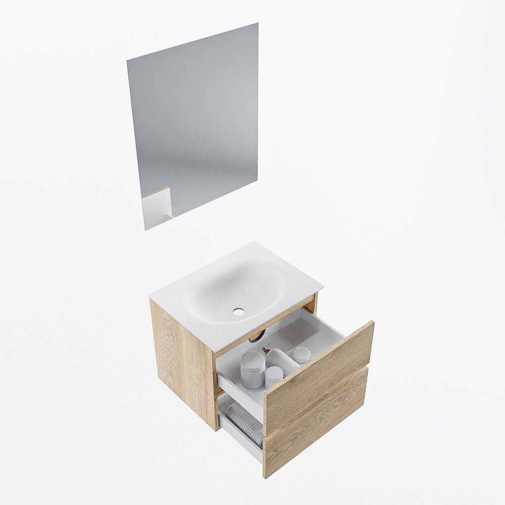 MONDIAZ VICA 60cm mueble de baño Washed Oak 2 cajones. Lavabo MOON Centro 1 orificio color Talc con espejo LED. 6 MONDIAZ VICA 60cm mueble de baño Washed Oak 2 cajones. Lavabo MOON Centro 1 orificio color Talc con espejo LED. - Imagen 6