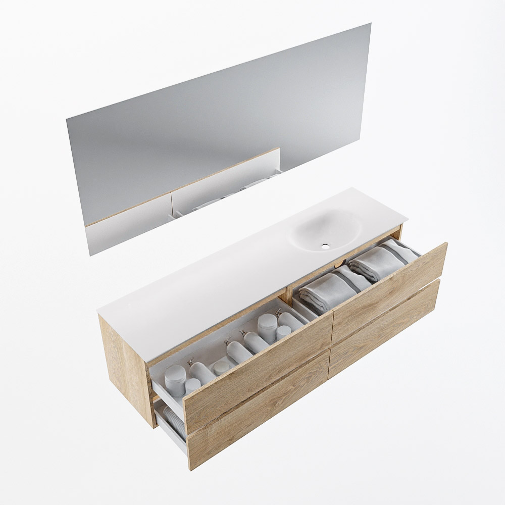 MONDIAZ VICA 180cm mueble de baño Washed Oak 4 cajones. Lavabo MOON Derecho sin orificio color Talc con espejo LED. 6 MONDIAZ VICA 180cm mueble de baño Washed Oak 4 cajones. Lavabo MOON Derecho sin orificio color Talc con espejo LED. - Imagen 6