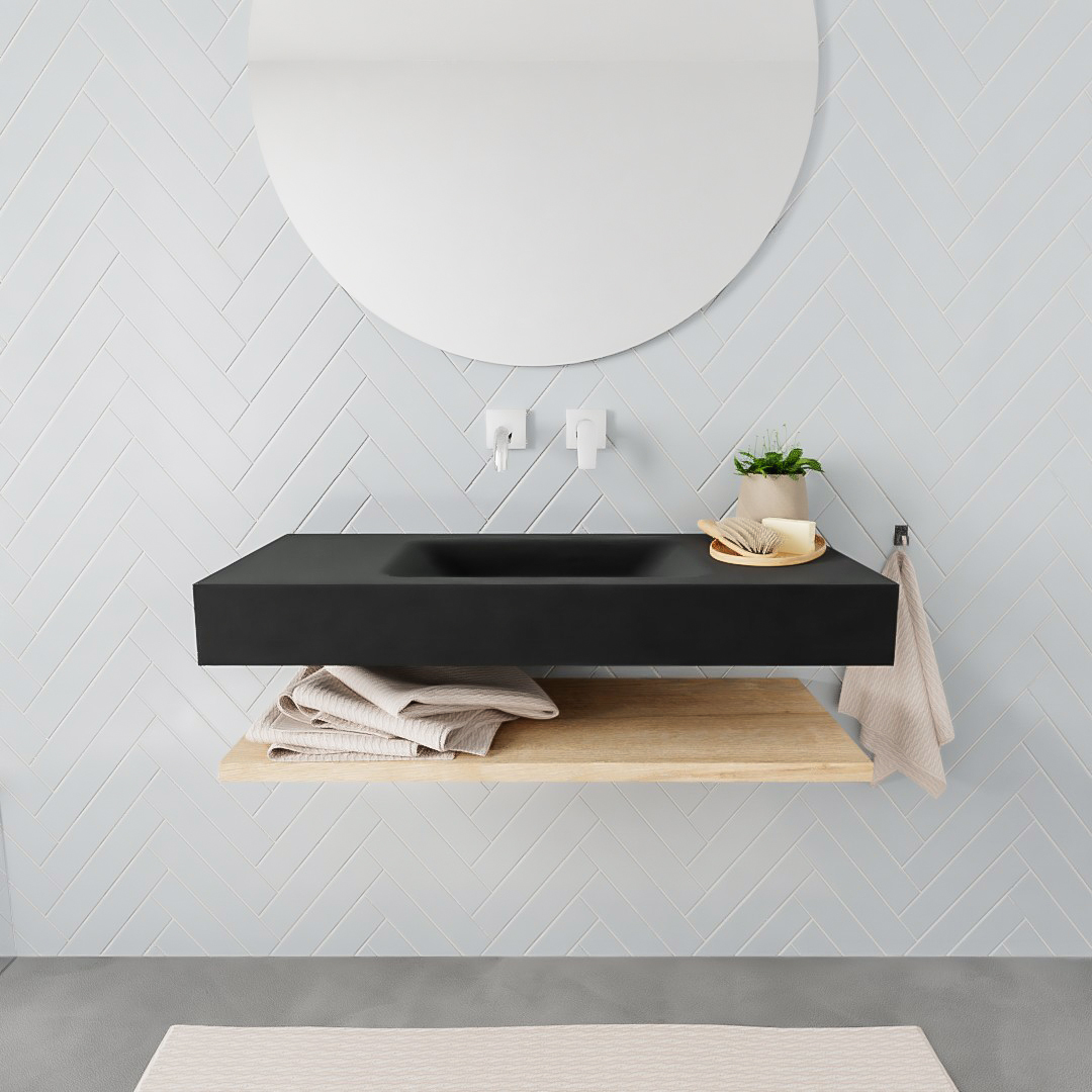 MONDIAZ ALAN 100cm estante Washed Oak. Lavabo suspendido Centro sin orificio, color Urban. 2 color Urban.