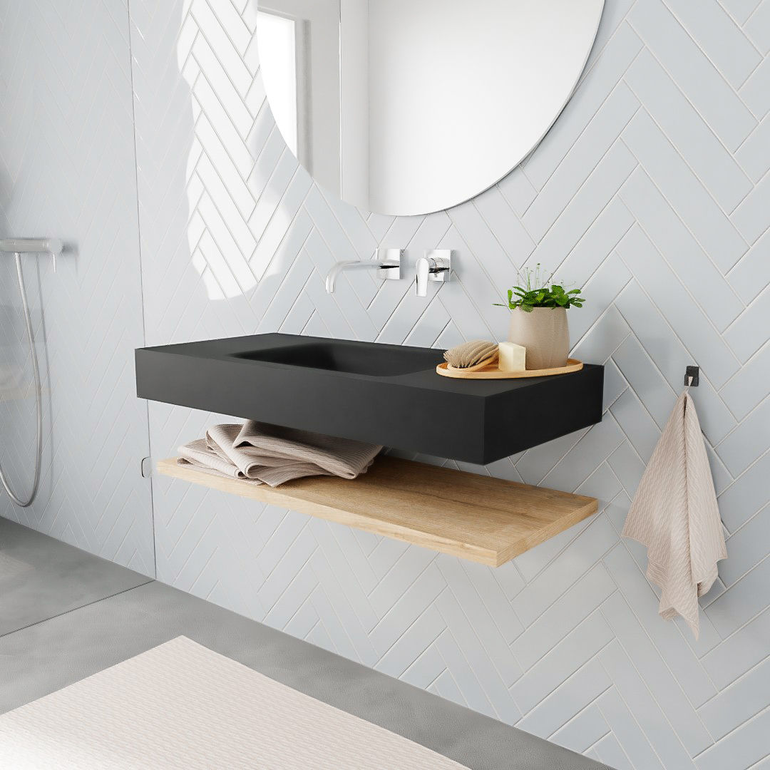 MONDIAZ ALAN 100cm estante Washed Oak. Lavabo suspendido Centro sin orificio, color Urban. 1 MONDIAZ ALAN 100cm estante Washed Oak. Lavabo suspendido Centro sin orificio