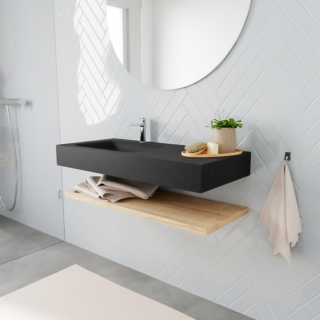 MONDIAZ ALAN 100cm estante Washed Oak. Lavabo suspendido Izquierda 1 orificio
