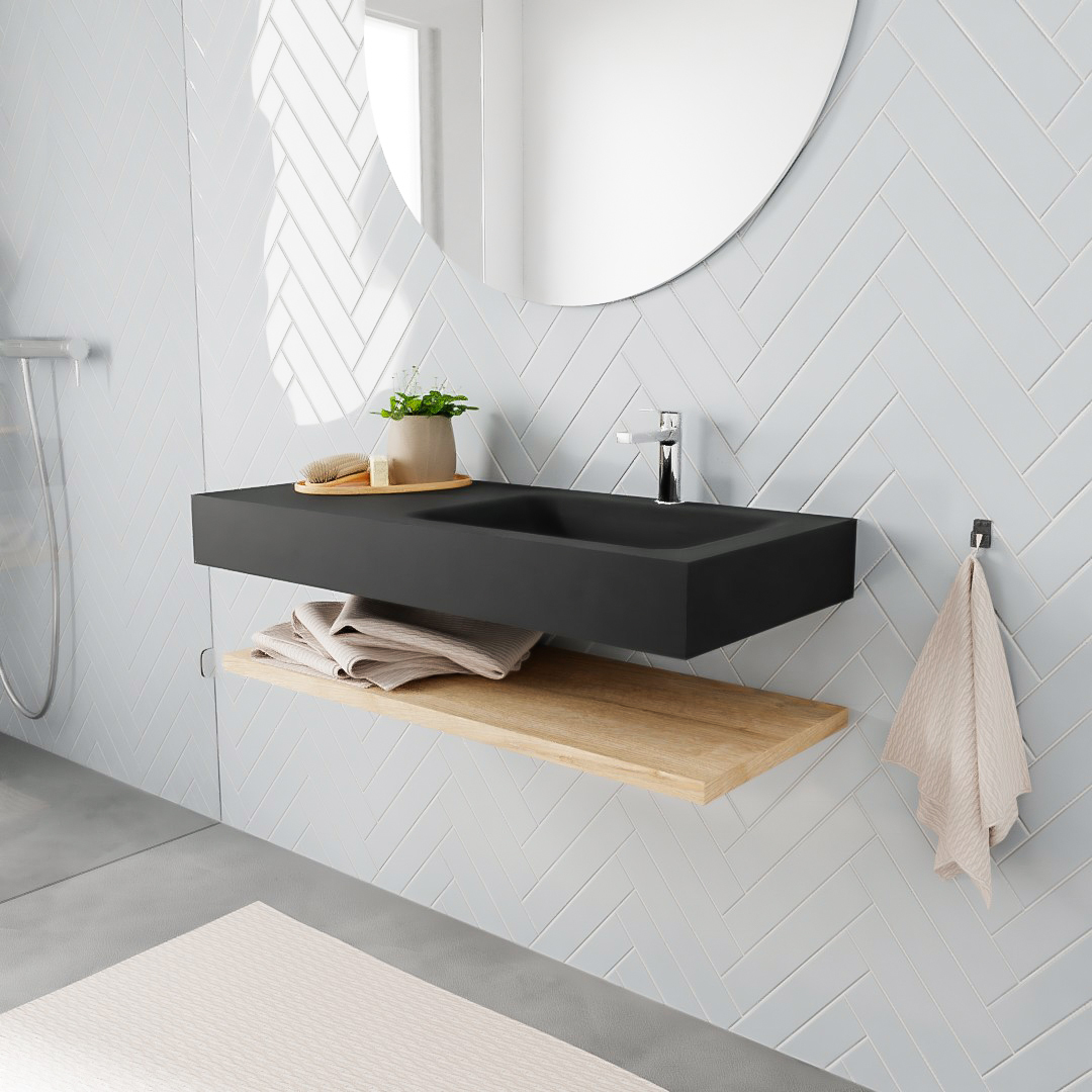 MONDIAZ ALAN 100cm estante Washed Oak. Lavabo suspendido Derecho 1 orificio