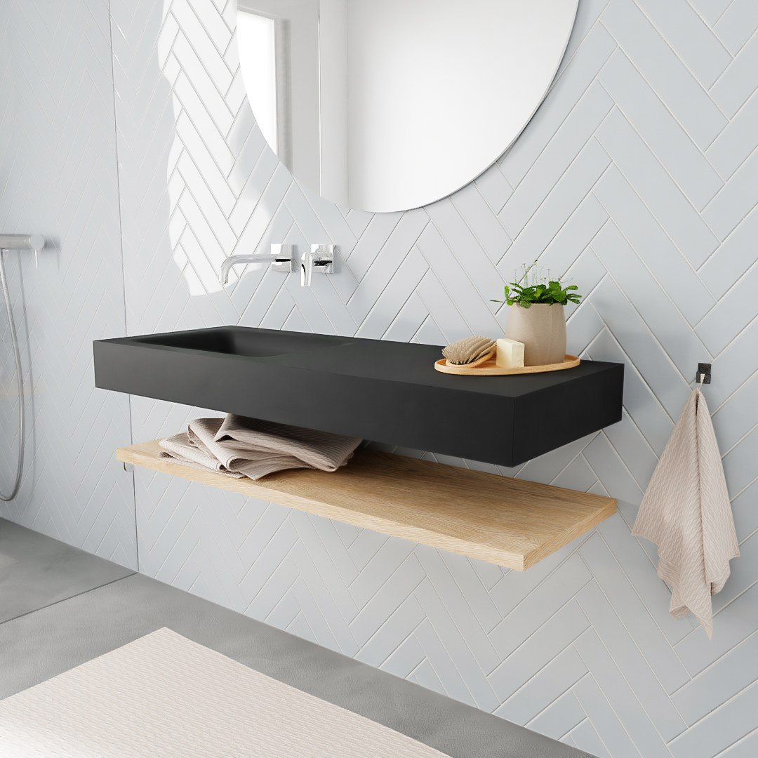 MONDIAZ ALAN 120cm estante Washed Oak. Lavabo suspendido Izquierda sin orificio