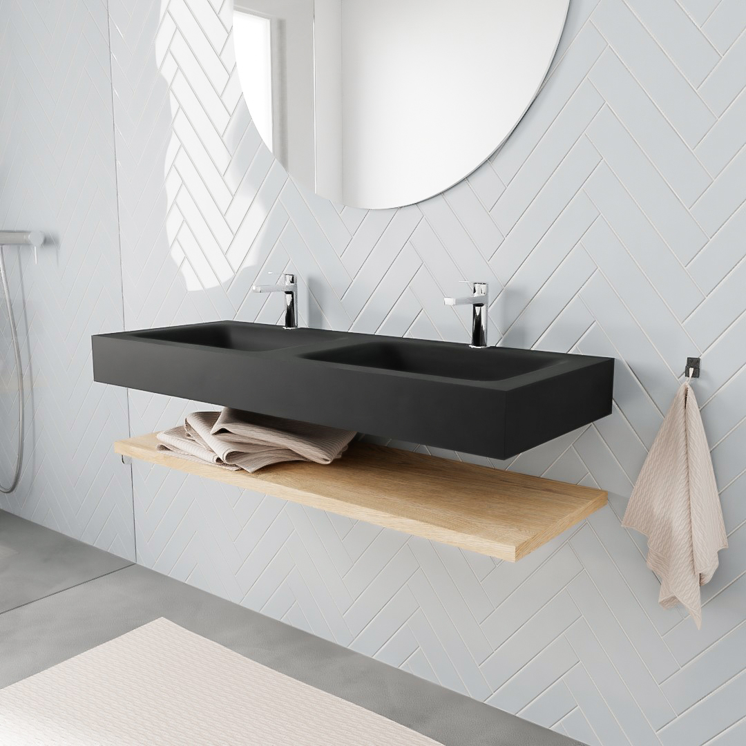 MONDIAZ ALAN 120cm estante Washed Oak. Lavabo suspendido Doble 2 orificios