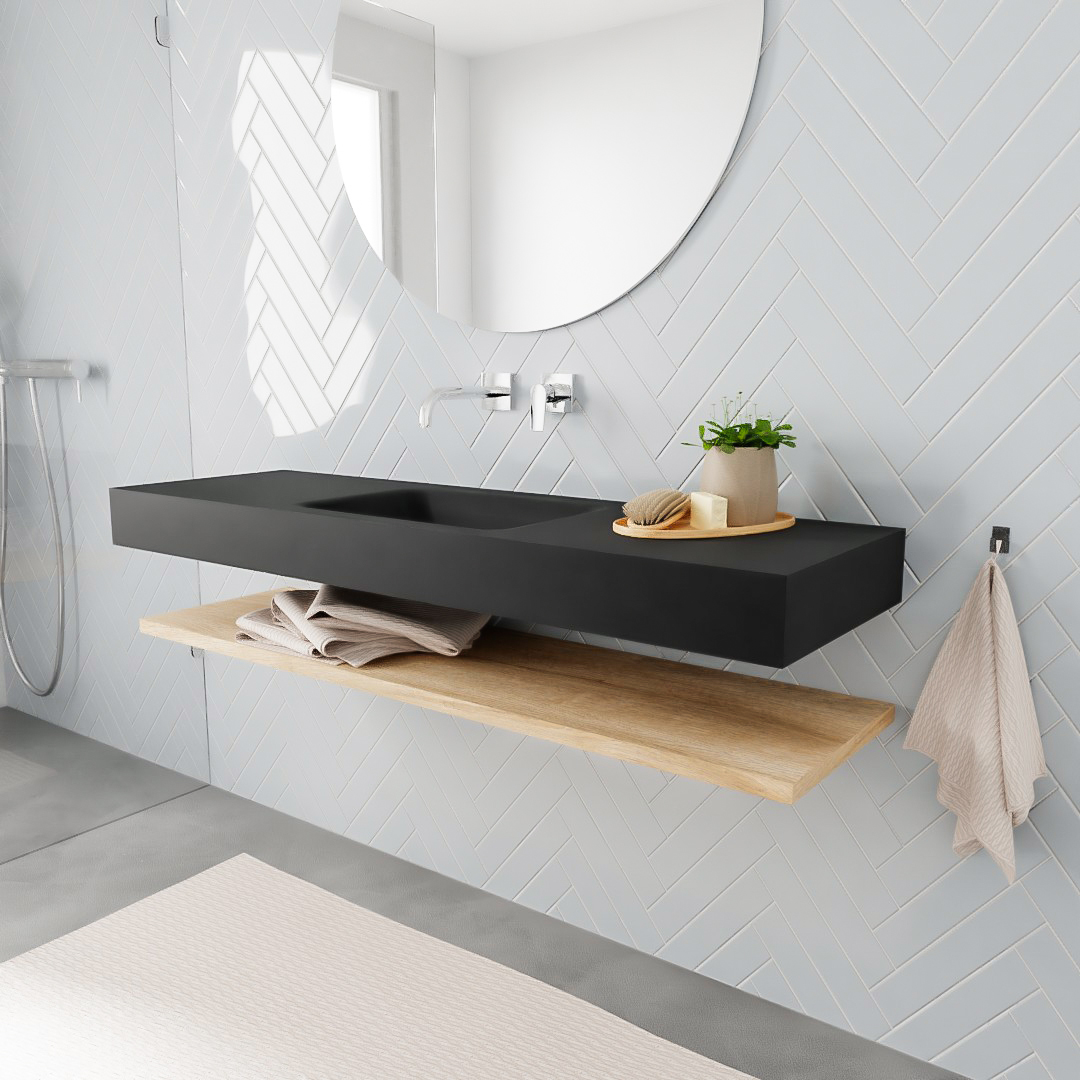MONDIAZ ALAN 150cm estante Washed Oak. Lavabo suspendido Centro sin orificio, color Urban. 1 MONDIAZ ALAN 150cm estante Washed Oak. Lavabo suspendido Centro sin orificio