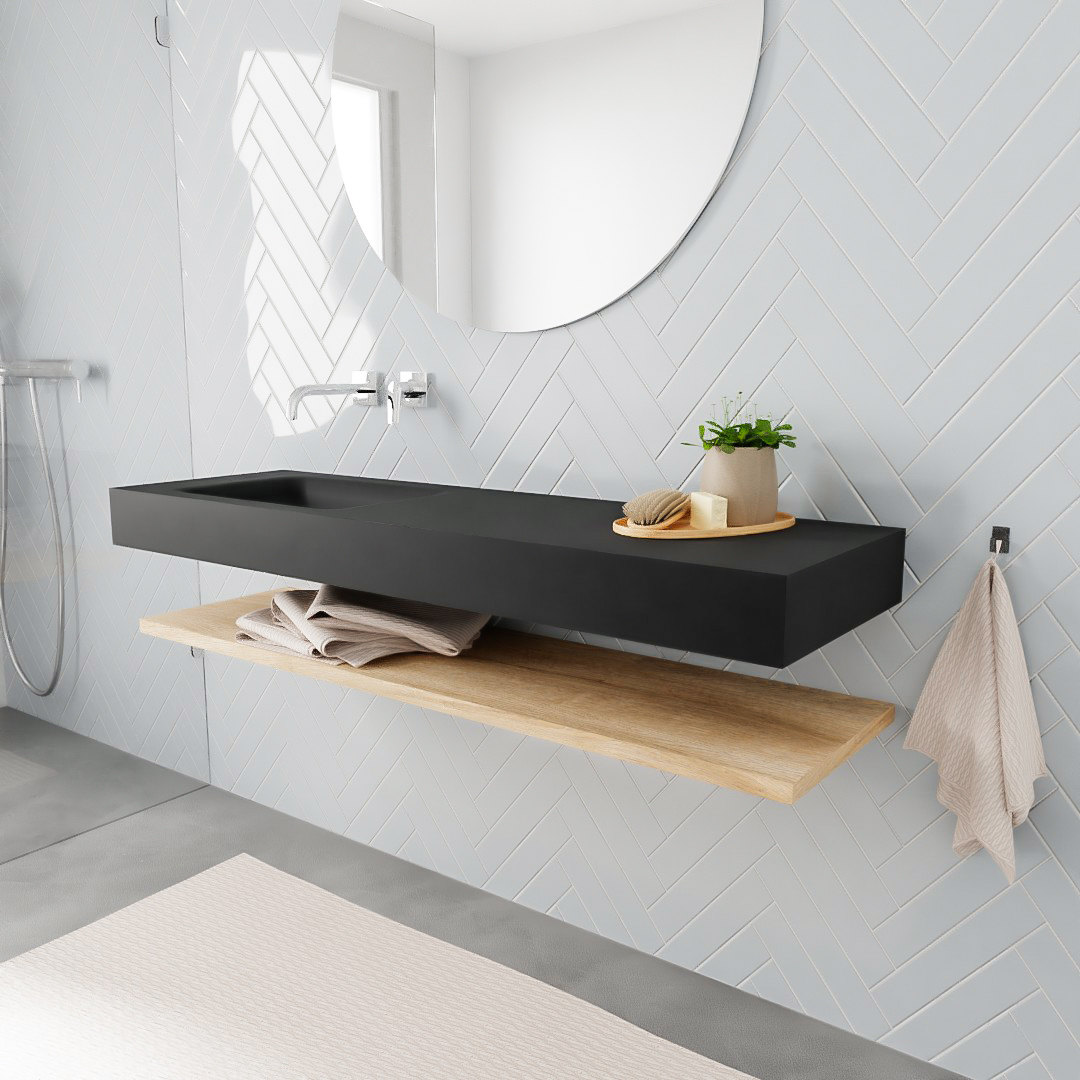 MONDIAZ ALAN 150cm estante Washed Oak. Lavabo suspendido Izquierda sin orificio